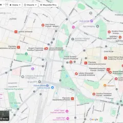 Mapa Poznania z zaznaczonymi doradcami kredytowymi i ekspertami finansowymi.