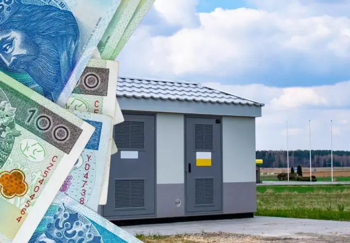 Polskie banknoty symbolizują wywłaszczenie, gdy mała budowla staje na drodze inwestycji.