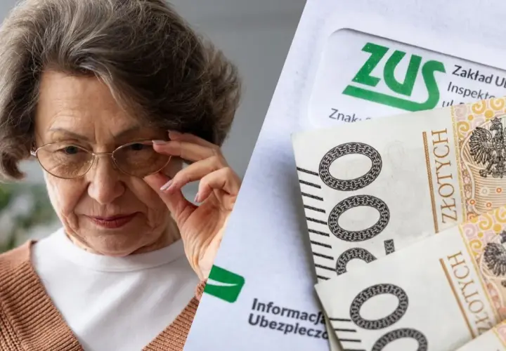 Starsza pani z okularami analizuje dokumenty ZUS i polskie banknoty. Czy to dodatek dopełniający jej emeryturę?