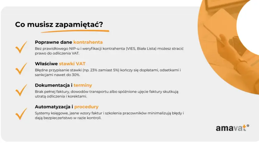 Poprawne dane kontrahenta (Biała Lista) i VAT to klucz do uniknięcia kar. Dokumentacja i procedury zapewniają bezpieczeństwo.