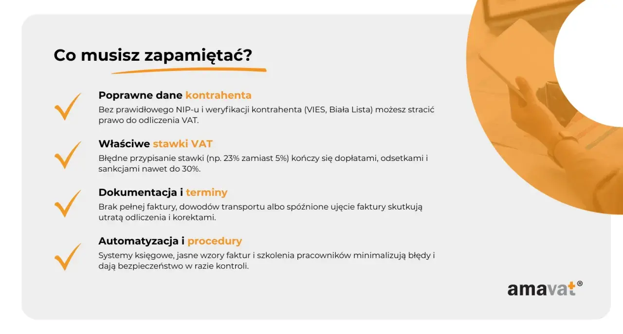 Poprawne dane kontrahenta (Biała Lista) i VAT to klucz do uniknięcia kar. Dokumentacja i procedury zapewniają bezpieczeństwo.