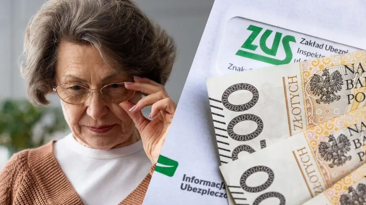 Starsza pani z okularami analizuje dokumenty ZUS i polskie banknoty. Czy to dodatek dopełniający jej emeryturę?
