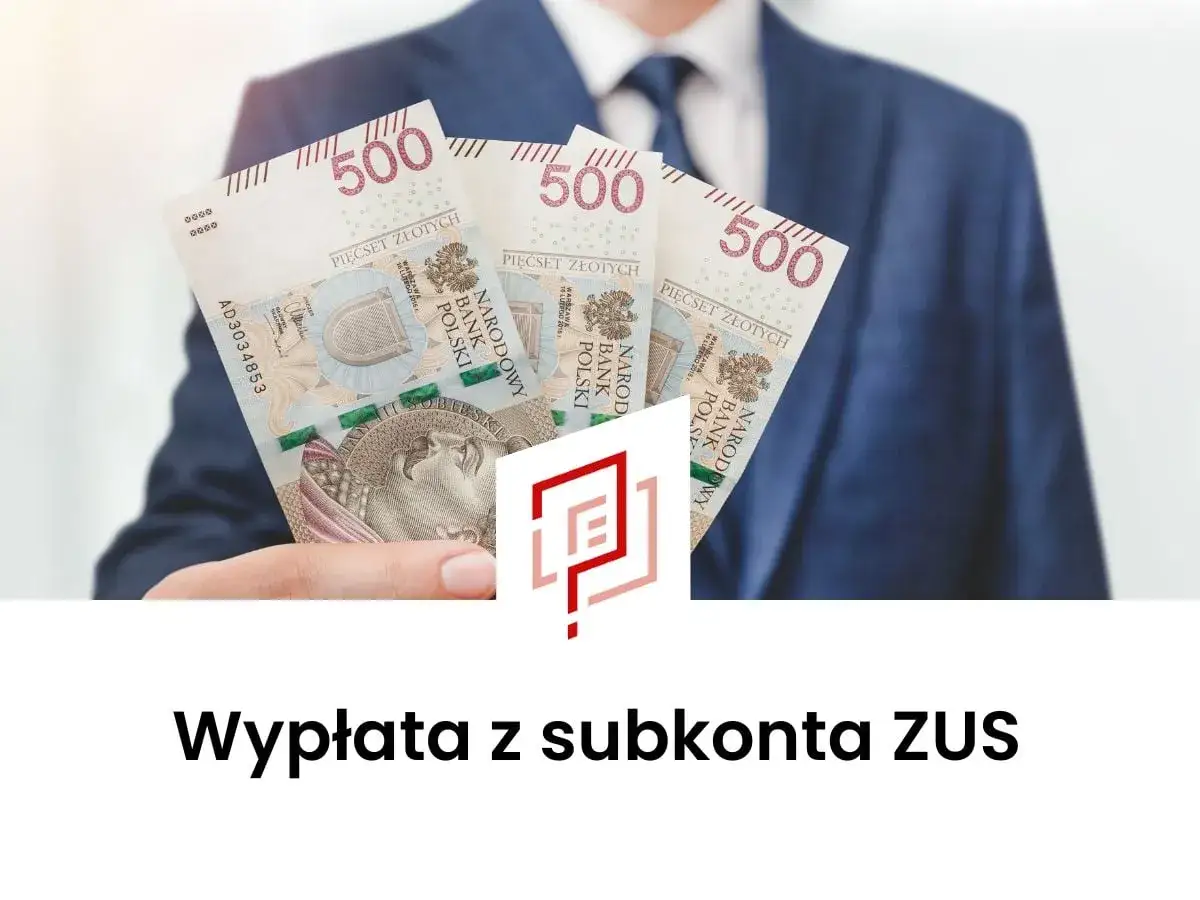 Dłoń w garniturze trzyma banknoty 500 zł. To symbol jednorazowej wypłaty z subkonta ZUS.